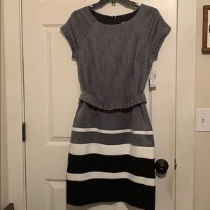 Knee length formal navy and white dress